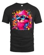 Tropical Vibe Bird Tee with Colorful Sunglasses - black t-shirt on white background
