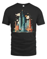 Statue of Liberty and Cityscape Tee - black t-shirt on white background