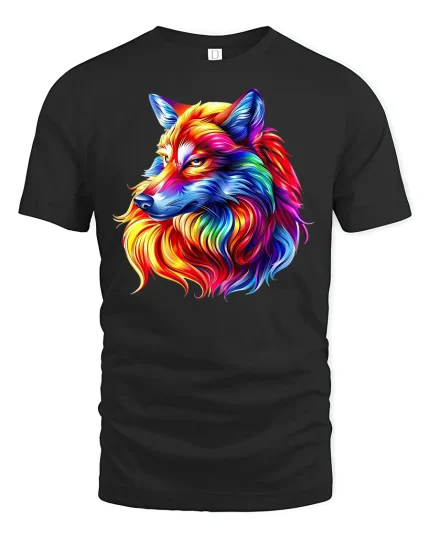 Bold Rainbow Wolf T-Shirt - black t-shirt on white background