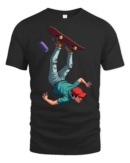 Funny Skateboard Fail Tee - black t-shirt on white background