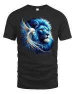 Blue Lion and Angel Tee - black t-shirt on white background