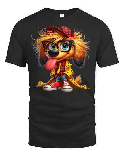 Funky Puppy Graphic T-Shirt - black t-shirt on white background