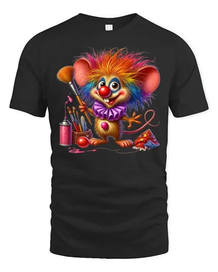 Colorful Clown Mouse Tee - black t-shirt on white background