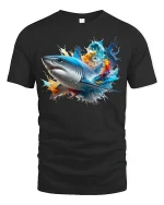 Epic Shark Splash Tee - black t-shirt on white background