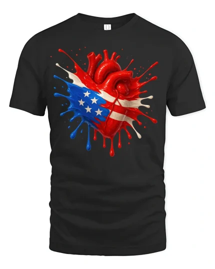 American Pride Heart Tee - black t-shirt on white background