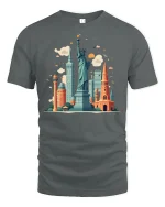 Statue of Liberty and Cityscape Tee - gray t-shirt on white background