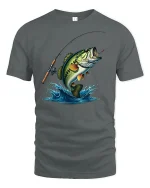 Jumping Bass Fishing T-Shirt - gray t-shirt on white background