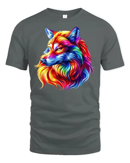 Bold Rainbow Wolf T-Shirt - gray t-shirt on white background