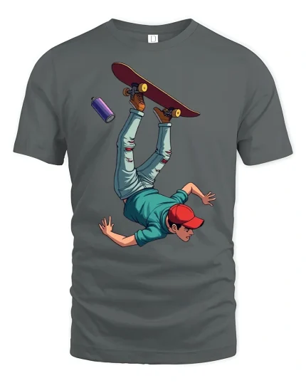 Funny Skateboard Fail Tee - gray t-shirt on white background