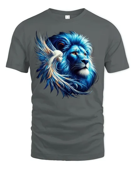 Blue Lion and Angel Tee - gray t-shirt on white background