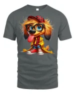 Funky Puppy Graphic T-Shirt - gray t-shirt on white background