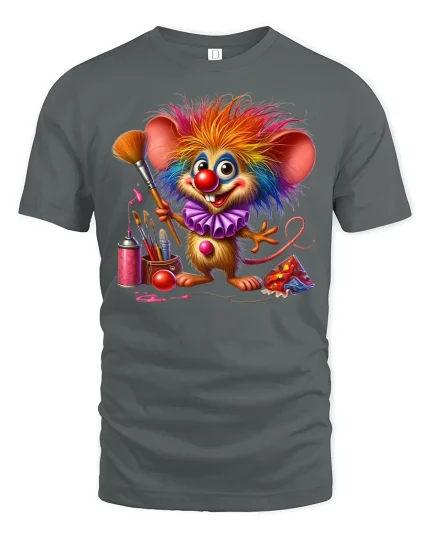 Colorful Clown Mouse Tee - gray t-shirt on white background