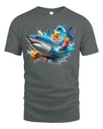Epic Shark Splash Tee - gray t-shirt on white background