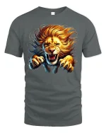 Powerful Lion Graphic T-Shirt - gray t-shirt on white background