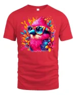 Tropical Vibe Bird Tee with Colorful Sunglasses - red t-shirt on white background