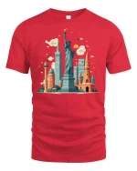 Statue of Liberty and Cityscape Tee - red t-shirt on white background
