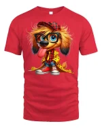 Funky Puppy Graphic T-Shirt - red t-shirt on white background