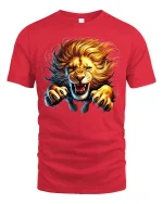 Powerful Lion Graphic T-Shirt - red t-shirt on white background