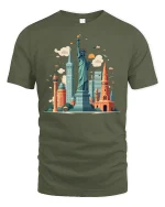 Statue of Liberty and Cityscape Tee - military green t-shirt on white background