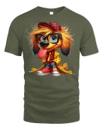 Funky Puppy Graphic T-Shirt - military green t-shirt on white background