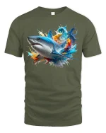 Epic Shark Splash Tee - military green t-shirt on white background