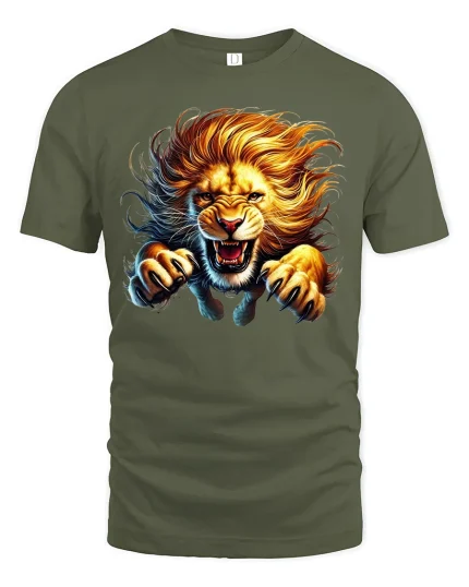 Powerful Lion Graphic T-Shirt - military green t-shirt on white background