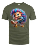 Cool Skater Hedgehog Tee - military green t-shirt on white background