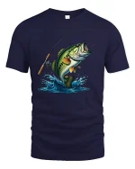 Jumping Bass Fishing T-Shirt - navy t-shirt on white background
