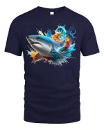 Epic Shark Splash Tee - navy t-shirt on white background