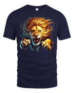 Powerful Lion Graphic T-Shirt - navy t-shirt on white background