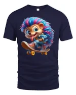 Cool Skater Hedgehog Tee - navy t-shirt on white background