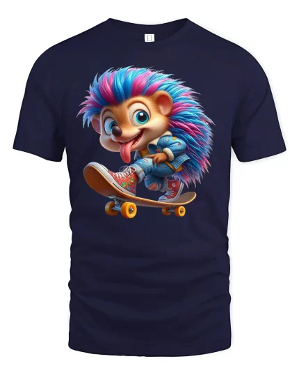 Cool Skater Hedgehog Tee - navy t-shirt on white background