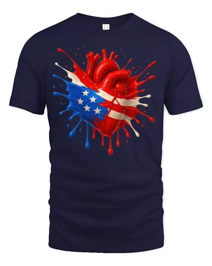 American Pride Heart Tee - navy t-shirt on white background