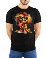 Funky Puppy Graphic T-Shirt - model with hands behind back, wearing Black T-shirt and blue jeans
