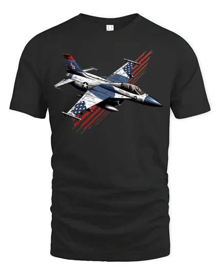 Fighter Jet Patriot Pride Graphic Tee - black t-shirt on white background