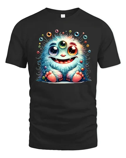 Adorable Three-Eyed Monster Tee - black t-shirt on white background