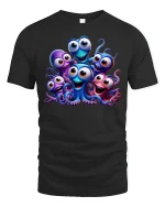 Happy Octopus Family Funny Sea Life Tee - black t-shirt on white background