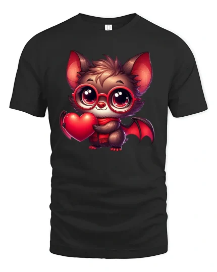 Cute Love Bat with Heart Glasses Tee - black t-shirt on white background