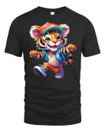 Cool Streetwear Tiger Cartoon T-shirt - black t-shirt on white background