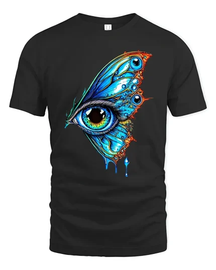 Surreal Butterfly Eye Dripping Tshirt - black t-shirt on white background