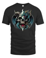 Lightning Dragon and Skull Warrior Tee - black t-shirt on white background