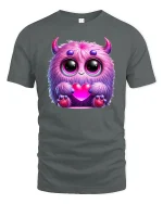 Cute Pink Monster Holding Heart T-shirt - gray t-shirt on white background