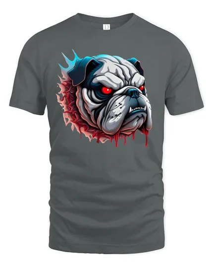 Fierce Bulldog Head Horror Tee - gray t-shirt on white background