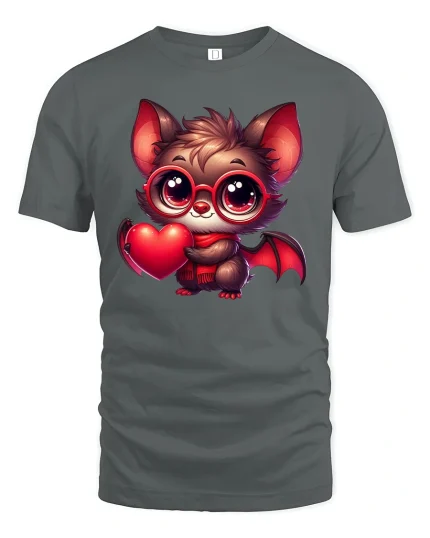 Cute Love Bat with Heart Glasses Tee - gray t-shirt on white background