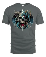 Lightning Dragon and Skull Warrior Tee - gray t-shirt on white background