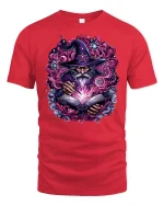 Magical Wizard with Spell Tome T-shirt - red t-shirt on white background