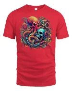 Pirate Skull and Octopus Anchor Tee - red t-shirt on white background