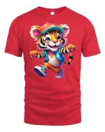 Cool Streetwear Tiger Cartoon T-shirt - red t-shirt on white background