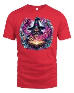 Mystic Wizard Spellcasting Magic Art Tee - red t-shirt on white background