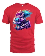 Cyberpunk DJ Squirrel Neon Tee - red t-shirt on white background